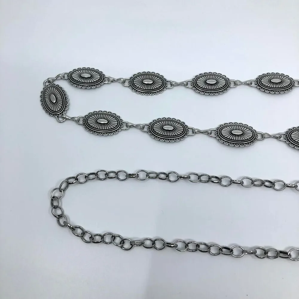 Vintage Y2K Westerncore Silver Chain Concho Belt, 45.5 Inches, X7GA1125